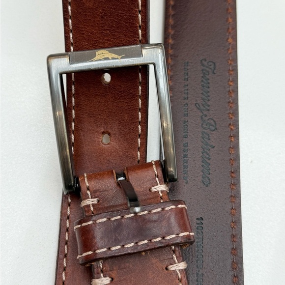 Tommy Bahama Heavy Stitch Brown Leather Belt 50 Inches in Excellent Condition - Picture 3 of 13